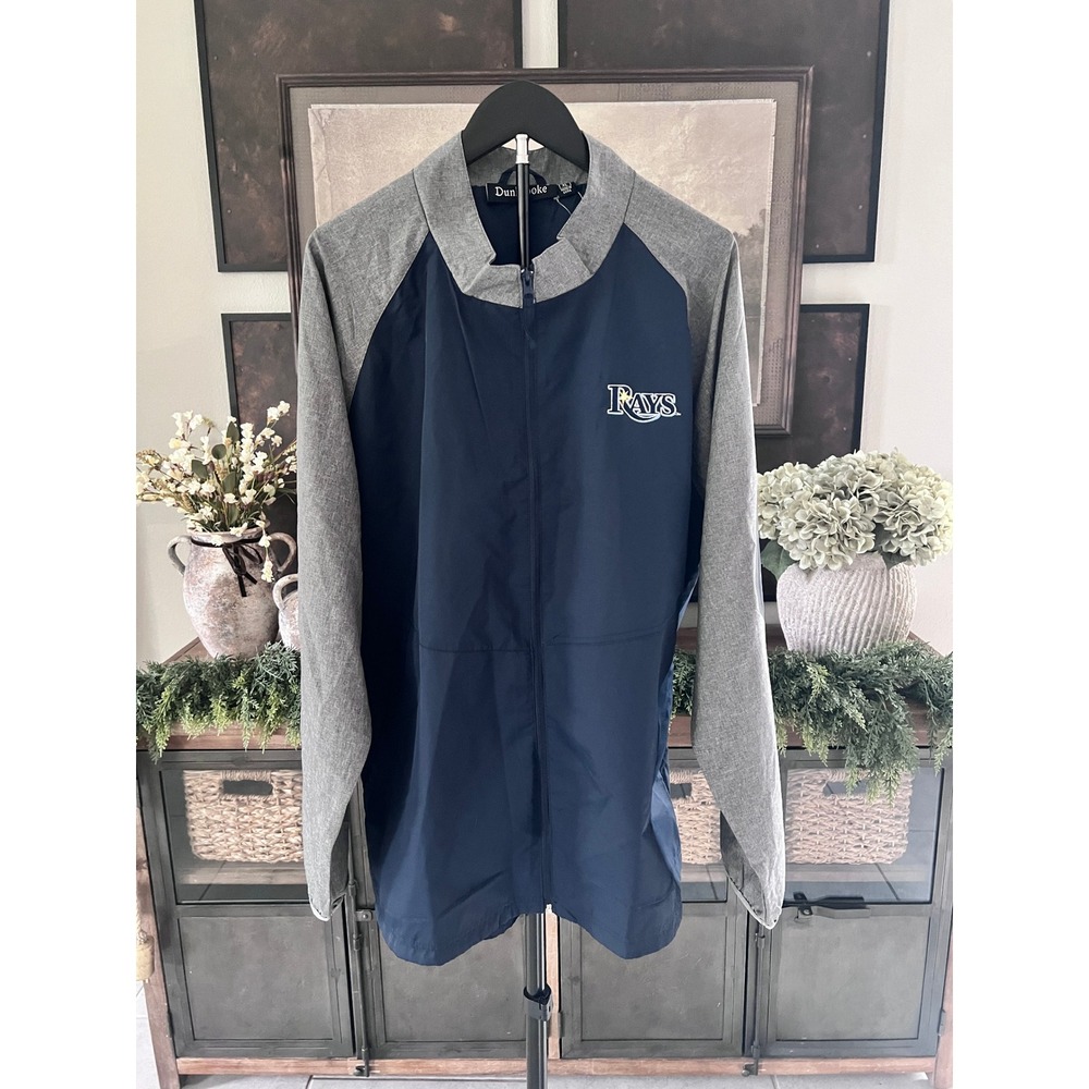 Dunbrooke MLB Tampa Bay Rays Men XL Navy Blue Grey Full Zip Windbreaker Jacket
